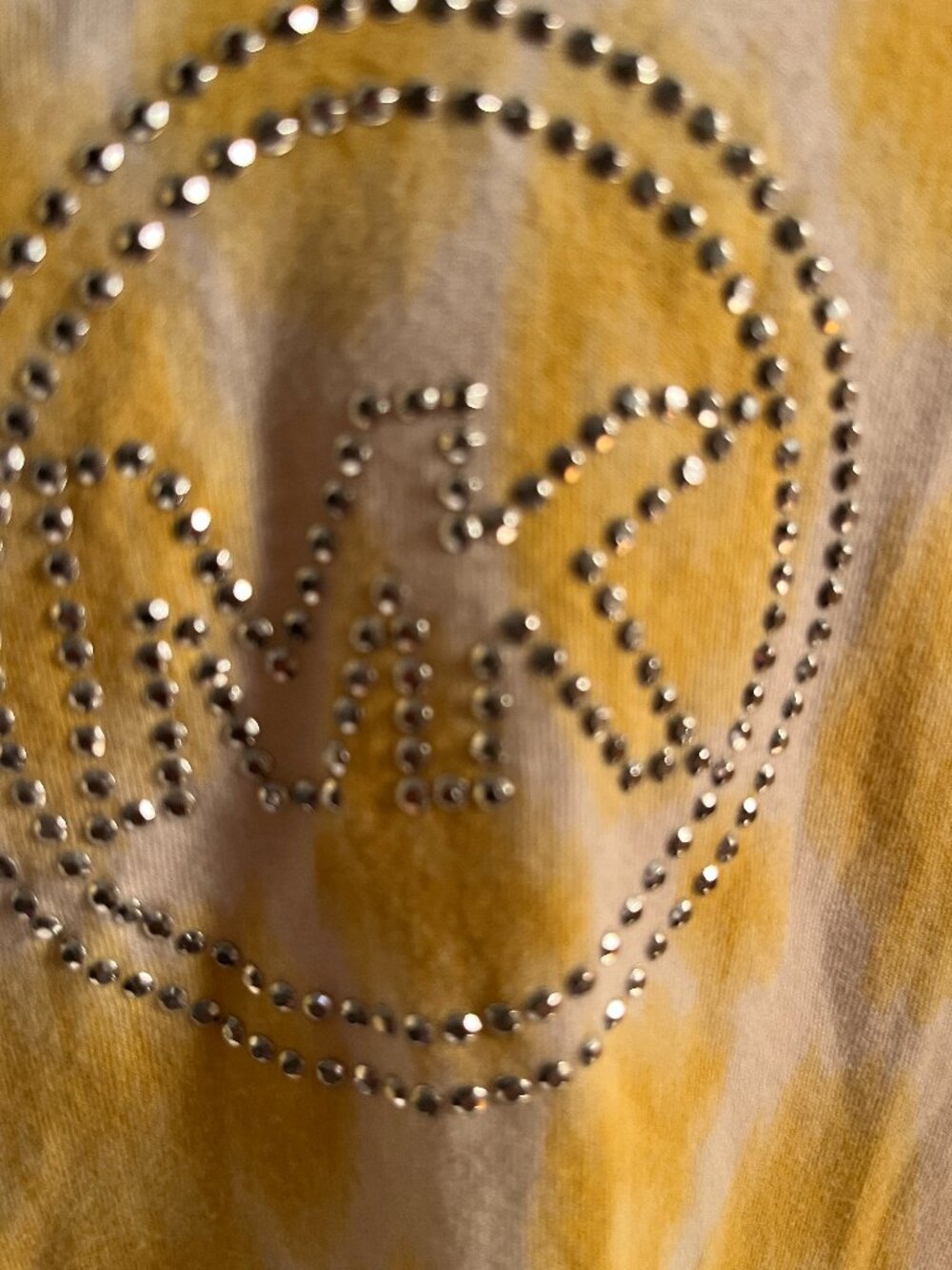 Michael Kors Yellow & White Abstract Print T-Shirt | Rhinestone MK Logo | Size L